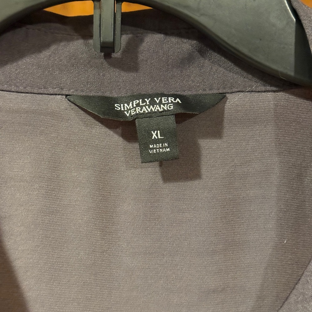 Simply Vera Vera Wang XL Gray Satin Drawstring Duster Cardigan Button Down Blous - Picture 3 of 12
